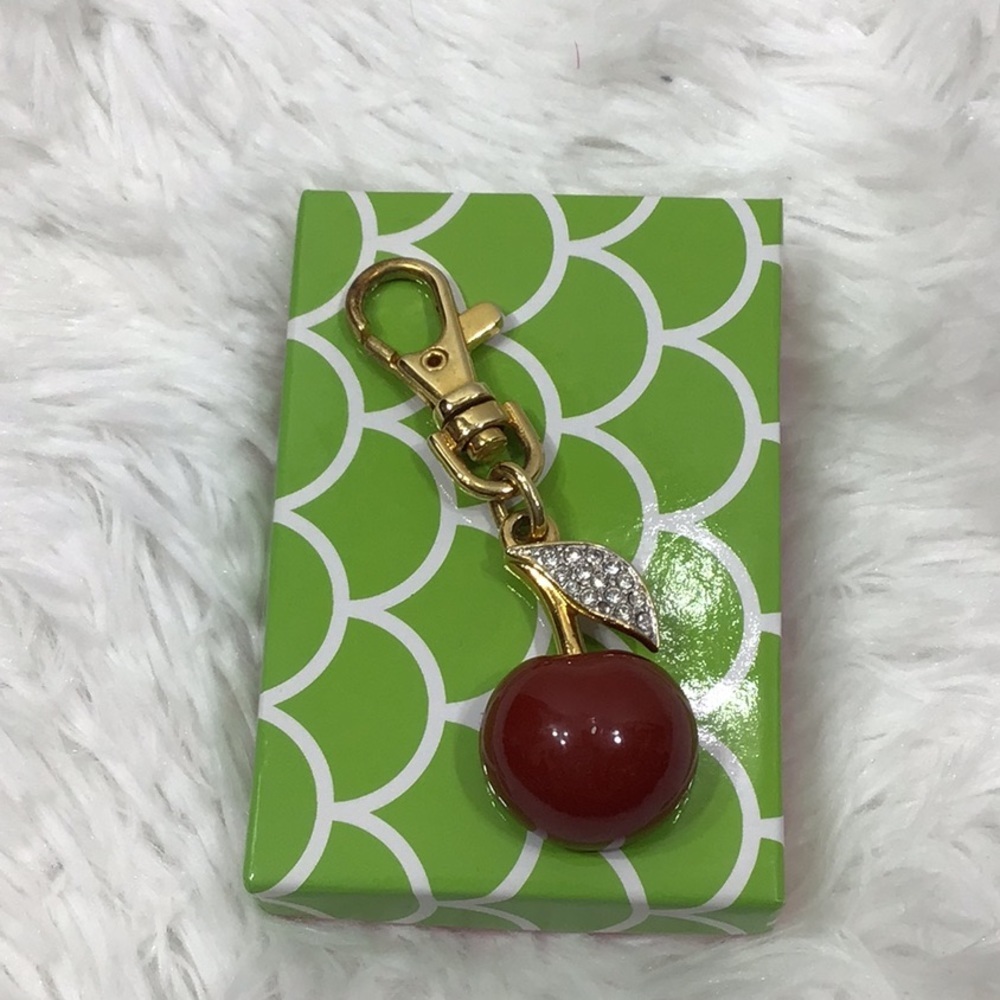Vtg Joan Rivers red enamel clip on charm Swarovski crystals